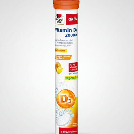 Support your daily vitamin D intake with Doppelherz® Vitamin D3 2000 IU. Each mini tablet provides 50 mcg (2,000 IU) of Vitamin D3 (cholecalciferol) to help maintain normal immune function, healthy bones, teeth, and muscle function.

Vitamin D is naturally produced in the skin through sunlight exposure, but many people may have reduced production due to limited time outdoors, seasonal changes, or aging. This convenient once-daily supplement is ideal for adults with increased vitamin D needs or limited sun e