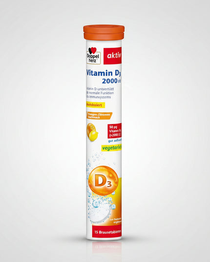 Support your daily vitamin D intake with Doppelherz® Vitamin D3 2000 IU. Each mini tablet provides 50 mcg (2,000 IU) of Vitamin D3 (cholecalciferol) to help maintain normal immune function, healthy bones, teeth, and muscle function.

Vitamin D is naturally produced in the skin through sunlight exposure, but many people may have reduced production due to limited time outdoors, seasonal changes, or aging. This convenient once-daily supplement is ideal for adults with increased vitamin D needs or limited sun e