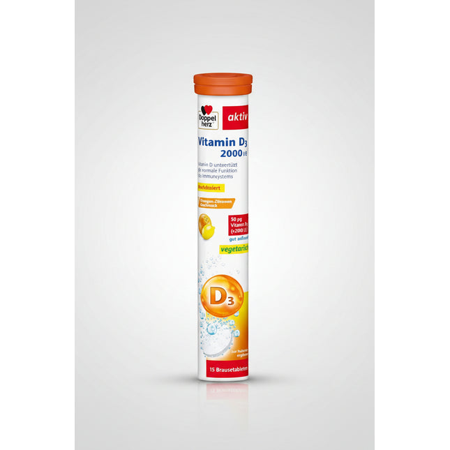 Support your daily vitamin D intake with Doppelherz® Vitamin D3 2000 IU. Each mini tablet provides 50 mcg (2,000 IU) of Vitamin D3 (cholecalciferol) to help maintain normal immune function, healthy bones, teeth, and muscle function.

Vitamin D is naturally produced in the skin through sunlight exposure, but many people may have reduced production due to limited time outdoors, seasonal changes, or aging. This convenient once-daily supplement is ideal for adults with increased vitamin D needs or limited sun e