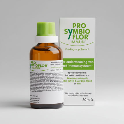 SymbioPharm® Pro-Symbioflor® Immun is a dietary supplement formulated to support the normal function of the immune system. It combines a bacterial culture lysate produced from Enterococcus faecalis DSM 16440 and Escherichia coli DSM 17252 with zinc, an essential mineral that contributes to normal immune function.

Unlike probiotics containing live bacteria, Pro-Symbioflor® Immun contains inactivated bacterial lysates, providing bacterial cell components rather than living microorganisms. The convenient liqu