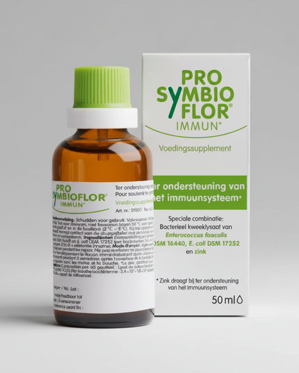 SymbioPharm® Pro-Symbioflor® Immun is a dietary supplement formulated to support the normal function of the immune system. It combines a bacterial culture lysate produced from Enterococcus faecalis DSM 16440 and Escherichia coli DSM 17252 with zinc, an essential mineral that contributes to normal immune function.

Unlike probiotics containing live bacteria, Pro-Symbioflor® Immun contains inactivated bacterial lysates, providing bacterial cell components rather than living microorganisms. The convenient liqu