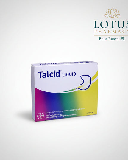 Talcid Liquid is a German antacid medicine containing hydrotalcite 1000 mg per sachet. It is used for the symptomatic treatment of conditions associated with excess stomach acid, including heartburn, acid-related stomach discomfort, and gastric or duodenal ulcers.

Hydrotalcite works by binding and neutralizing excess gastric acid. Each sachet contains 10 mL of oral suspension, making the liquid format convenient for use at home or while traveling.