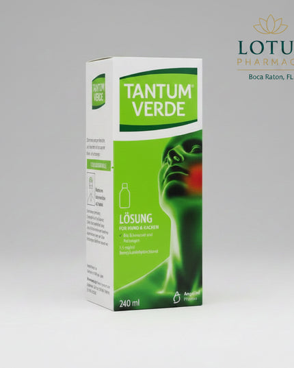 Tantum Verde Solution is a medicinal mouthwash and gargle designed to help relieve pain, irritation, and inflammation of the mouth and throat. Its active ingredient, benzydamine hydrochloride, is a locally acting non-steroidal anti-inflammatory drug (NSAID) that provides targeted relief of discomfort associated with sore throat, gingivitis, stomatitis, pharyngitis, and other inflammatory conditions of the oral cavity and throat