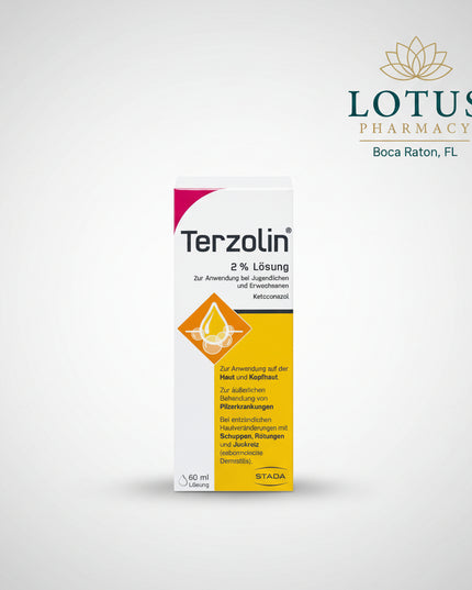 Terzolin® 2% Solution is a medicated antifungal scalp treatment containing ketoconazole 20 mg/g (2%). It is used for the treatment and prevention of scalp conditions associated with the yeast Malassezia, particularly dandruff (Pityriasis capitis) and seborrheic dermatitis.

Ketoconazole is a broad-spectrum antifungal agent that targets the yeast associated with these conditions. By controlling fungal overgrowth, Terzolin helps relieve associated flaking, scaling, itching, redness, and scalp irritation.