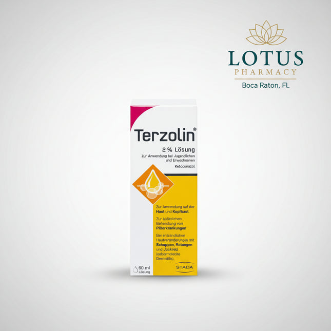 Terzolin® 2% Solution is a medicated antifungal scalp treatment containing ketoconazole 20 mg/g (2%). It is used for the treatment and prevention of scalp conditions associated with the yeast Malassezia, particularly dandruff (Pityriasis capitis) and seborrheic dermatitis.

Ketoconazole is a broad-spectrum antifungal agent that targets the yeast associated with these conditions. By controlling fungal overgrowth, Terzolin helps relieve associated flaking, scaling, itching, redness, and scalp irritation.