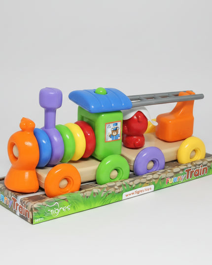 The educational toy "Funny Train" is intended for the early development of children. "FunnyTrain" is a functional toy to promote the development of fine motor skills of the hands, memory, attention, and intelligence. Usually, a child starts playing at the age of six months when he tries or already knows how to sit, by stringing the rings on the rod, forming the basis of the train, the child develops coordination of movements, gets acquainted with colors, learns to compare objects with each other, looking fo