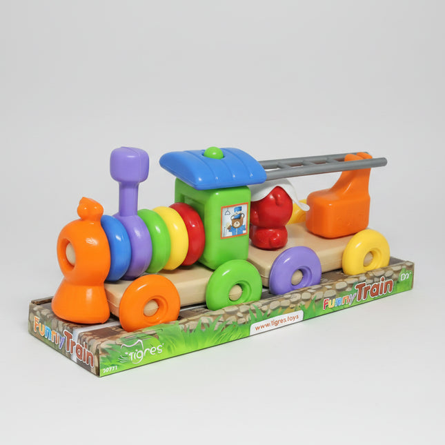 The educational toy "Funny Train" is intended for the early development of children. "FunnyTrain" is a functional toy to promote the development of fine motor skills of the hands, memory, attention, and intelligence. Usually, a child starts playing at the age of six months when he tries or already knows how to sit, by stringing the rings on the rod, forming the basis of the train, the child develops coordination of movements, gets acquainted with colors, learns to compare objects with each other, looking fo