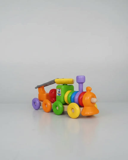 The educational toy "Funny Train" is intended for the early development of children. "FunnyTrain" is a functional toy to promote the development of fine motor skills of the hands, memory, attention, and intelligence. Usually, a child starts playing at the age of six months when he tries or already knows how to sit, by stringing the rings on the rod, forming the basis of the train, the child develops coordination of movements, gets acquainted with colors, learns to compare objects with each other, looking fo