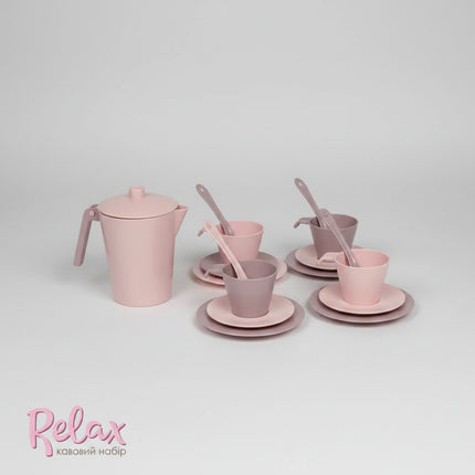 The set of coffee tableware "Relax" consists of 17 elements and comes in a bag. It's a great gift for your child. It's made in trendy and calm colors. &nbsp;Children's tableware is high-quality and safe. &nbsp;It is ideal for cozy coffee for four people while the little hostess will be able to learn the rules of etiquette and table setting in a playful manner. The dishes can be washed in the dishwasher and heated in the microwave oven.&nbsp;