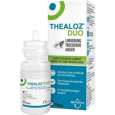 Thealoz Duo eye drop bottle and packaging on a white background