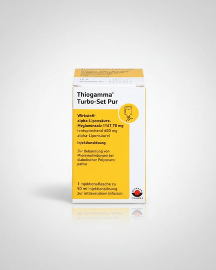 Thiogamma® Turbo Set Pur is a&nbsp;sterile injectable solution containing thioctic acid (alpha-lipoic acid), used as metabolic and antioxidant therapy. It is most commonly used as part of supportive treatment for diabetic polyneuropathy and other conditions associated with oxidative stress and impaired nerve metabolism.