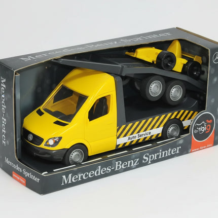 This detailed Mercedes-Benz Sprinter tow truck with carriage brings rescue missions and vehicle transport play to life! Designed to look just like the real Sprinter service truck, it features a sturdy towing platform, rolling wheels, and realistic design elements. Perfect for little drivers, collectors, and fans of rescue and transport vehicles.