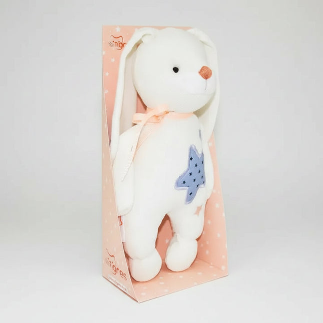 This gentle bunny plush from the “Star” baby collection is crafted from ultra-soft, baby-safe materials with embroidered details and a soothing pastel design. Lightweight and perfectly sized for little hands, it brings comfort, warmth, and a sense of security from the very first cuddle