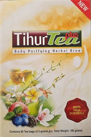 Tihur Tea Plus packaging with floral and fruit illustrations on a white background