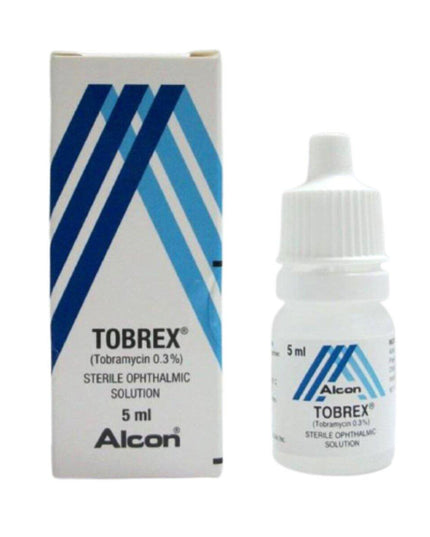 Tobrex bottle and packaging on a white background