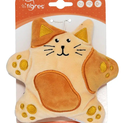 Star-shaped cat toy with a smiling face on a white background