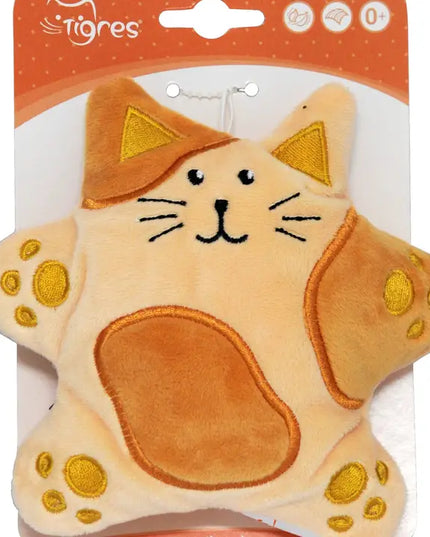 Star-shaped cat toy with a smiling face on a white background