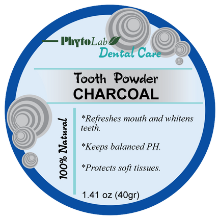 Label of PhytoLab Dental Care Charcoal tooth powder packaging