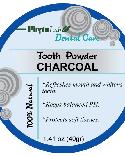 Label of PhytoLab Dental Care Charcoal tooth powder packaging