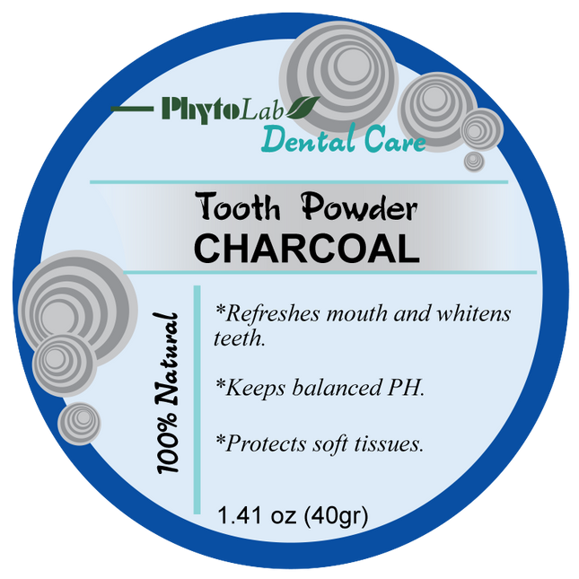 Label of PhytoLab Dental Care Charcoal tooth powder packaging