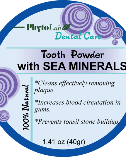 Label of Tooth Powder with SEA MINERALS from PhytoLab Dental Care