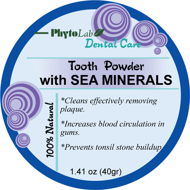 Label of Tooth Powder with SEA MINERALS from PhytoLab Dental Care