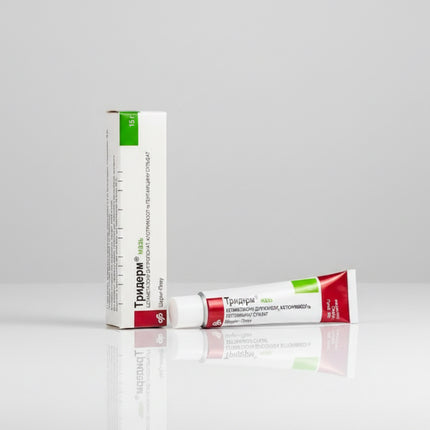triderm ointment, triderm 15 g, betamethasone, clotrimazole, gentamicin, triple action ointment, antifungal ointment, antibiotic ointment, corticosteroid ointment, dermatitis treatment, eczema treatment, fungal skin infection, bacterial skin infection, ringworm treatment, athlete's foot treatment, jock itch treatment, topical medication, european pharmacy, тридерм мазь, тридерм 15 г, бетаметазон, клотримазол, гентамицин, мазь от грибка, мазь с антибиотиком, дерматит, экзема, грибковая инфекция кожи, бактери