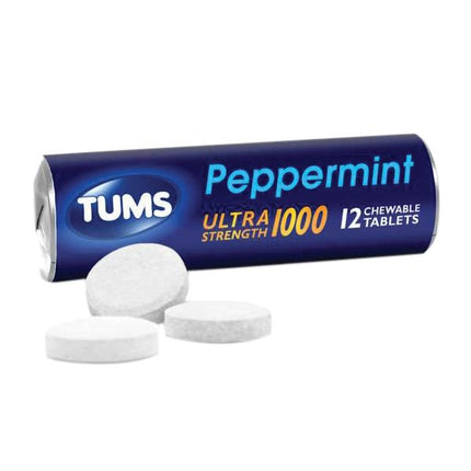 Tums Ultra Strength 1000 Peppermint Antacid for Heartburn & Acid Indigestion – Single Roll