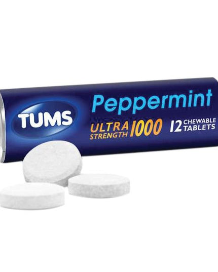 Tums Ultra Strength 1000 Peppermint Antacid for Heartburn & Acid Indigestion – Single Roll