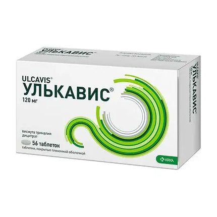 Ulcavis® is a bismuth-based gastroprotective medication containing bismuth tripotassium dicitrate. It is commonly used to support the treatment of stomach and duodenal ulcers, gastritis, gastroduodenitis, and conditions associated with Helicobacter pylori. The medication forms a protective barrier on the gastric mucosa and exhibits antibacterial activity against H. pylori. Manufactured by KRKA.