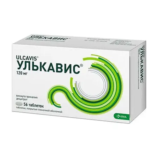 Ulcavis® is a bismuth-based gastroprotective medication containing bismuth tripotassium dicitrate. It is commonly used to support the treatment of stomach and duodenal ulcers, gastritis, gastroduodenitis, and conditions associated with Helicobacter pylori. The medication forms a protective barrier on the gastric mucosa and exhibits antibacterial activity against H. pylori. Manufactured by KRKA.