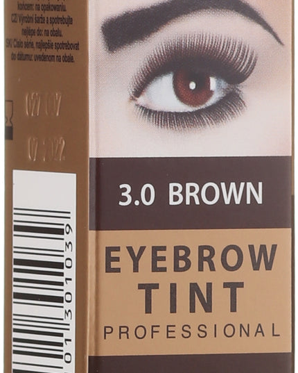 Venita eyebrow tint packaging with an eye showing brown color