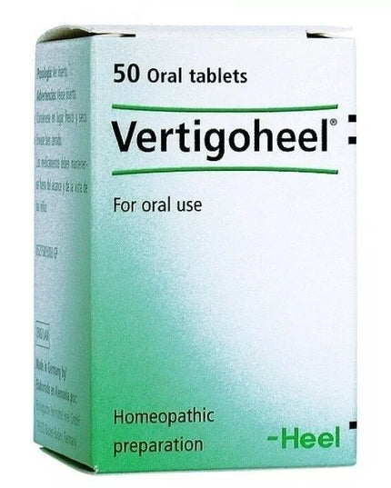 Box of Vertigoheel oral tablets with green and white design