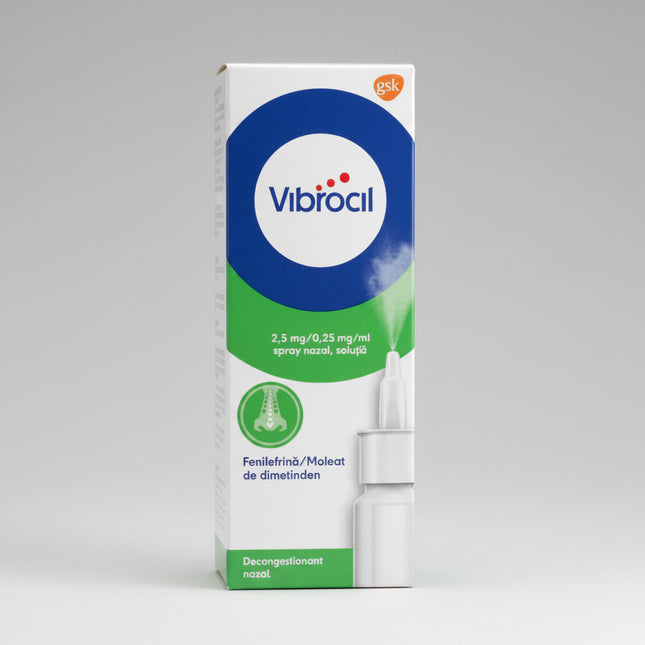 Vibrocil Nasal Spray is a&nbsp;medicinal decongestant and antihistamine solution formulated to provide rapid relief from nasal congestion, runny nose, and swelling associated with a wide range of upper respiratory conditions. It combines a decongestant (phenylephrine) with an antihistamine (dimetindene maleate) to help ease congestion and nasal discomfort due to colds, allergic rhinitis (e.g., hay fever), non-seasonal allergic reactions, vasomotor rhinitis, and sinus inflammation.