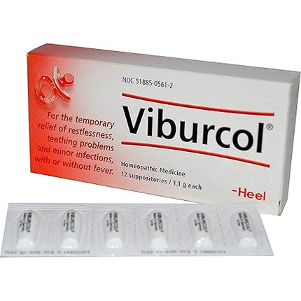 Viburcol packaging with suppositories on a white background