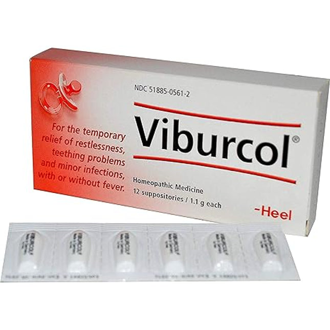 Viburcol packaging with suppositories on a white background