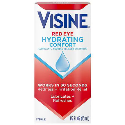 Visine Red Eye Hydrating Comfort Lubricating Eye Drops for Redness Relief & Dry Eyes – 0.5 fl oz (15 mL)