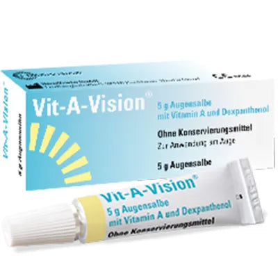 Vit-A-Vision eye salve packaging with tube and box on a white background