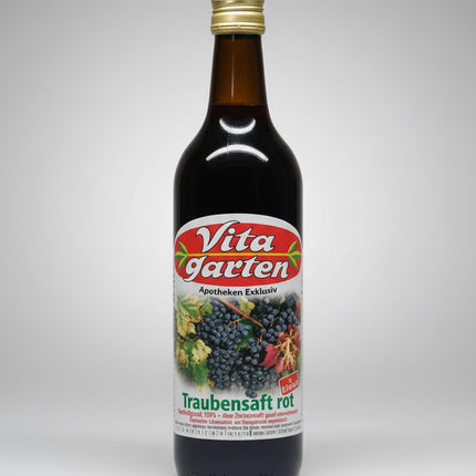Vitagarten Roter Traubensaft + Eisen is a ready-to-drink red grape juice enriched with iron to help support daily iron intake. Made primarily from red grapes with a small proportion of white grape juice, this non-prescription beverage combines natural fruit juice with added minerals for nutritional support.

