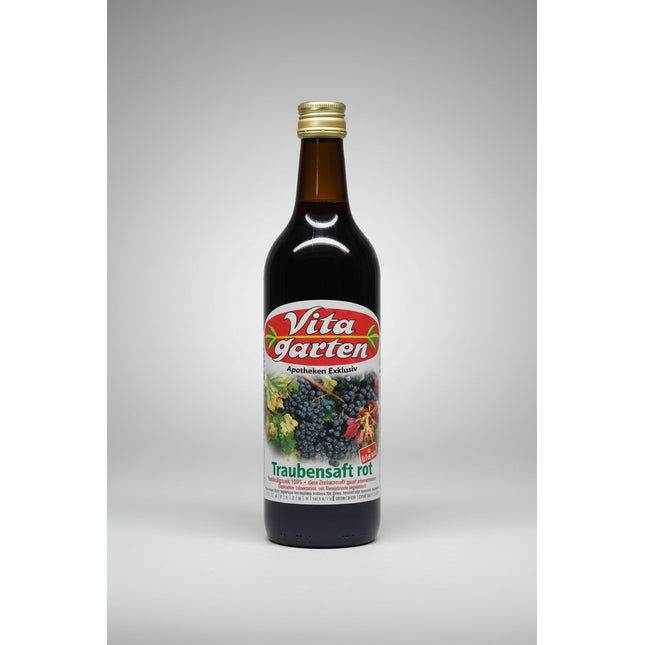 Vitagarten Roter Traubensaft + Eisen is a ready-to-drink red grape juice enriched with iron to help support daily iron intake. Made primarily from red grapes with a small proportion of white grape juice, this non-prescription beverage combines natural fruit juice with added minerals for nutritional support.

