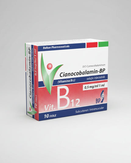Vitamin B12 (Cyanocobalamin) 0.05% Injection is a sterile injectable solution containing cyanocobalamin (Vitamin B12), an essential water-soluble vitamin that supports red blood cell formation, normal nervous system function, DNA synthesis, and energy metabolism. It is commonly used to treat and prevent vitamin B12 deficiency and conditions associated with impaired absorption or increased vitamin B12 requirements.