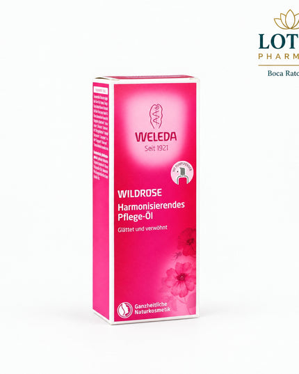 Weleda Wild Rose Body Oil is a nourishing botanical body oil formulated with wild rose seed oil, jojoba oil, sweet almond oil, and essential oils. It is designed to support dry, demanding, and mature skin, helping improve softness, suppleness, and overall skin comfort.