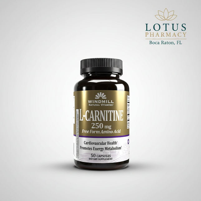 Windmill L-Carnitine 250 mg Capsules provide L-carnitine, a naturally occurring amino acid derivative involved in cellular energy production and fatty acid metabolism. L-carnitine helps transport fatty acids into the mitochondria, where they are converted into energy. The supplement is commonly used to support exercise performance, energy metabolism, and active lifestyle wellness.