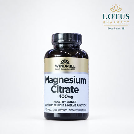 Windmill Magnesium Citrate 400 mg Tablets provide a highly absorbable form of magnesium designed to support muscle function, nerve health, bone strength, and overall wellness. Magnesium citrate is commonly chosen for its enhanced bioavailability compared to some other magnesium forms.