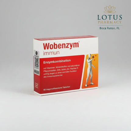 Wobenzym Immun is a dietary supplement combining systemic enzymes with vitamins, minerals, and bioactive plant compounds to support normal immune function, antioxidant protection, and inflammatory balance. The unique blend of enzyme activity and micronutrients helps the body respond to stressors and supports overall wellness during periods of immune challenge.