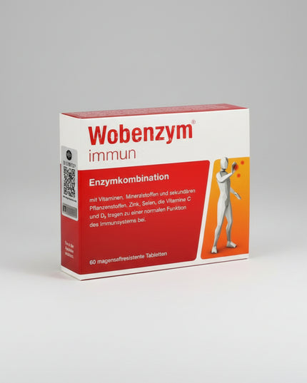 Wobenzym Immun is a dietary supplement combining systemic enzymes with vitamins, minerals, and bioactive plant compounds to support normal immune function, antioxidant protection, and inflammatory balance. The unique blend of enzyme activity and micronutrients helps the body respond to stressors and supports overall wellness during periods of immune challenge.