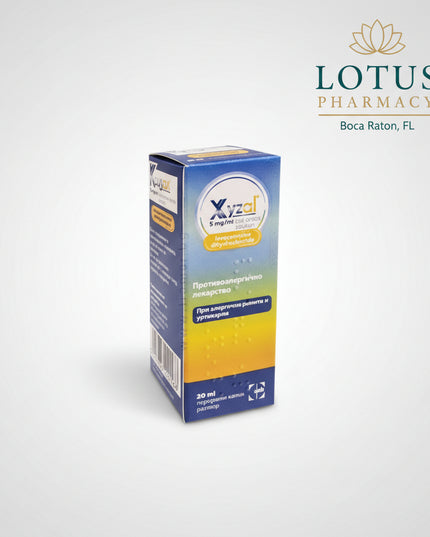 Xyzal Oral Drops contain levocetirizine dihydrochloride, a second-generation antihistamine used for the symptomatic treatment of allergic rhinitis, including seasonal and perennial allergies, and chronic urticaria (hives). The convenient oral drop formulation allows for precise dosing and provides 24-hour allergy relief with a low risk of sedation compared to first-generation antihistamines.