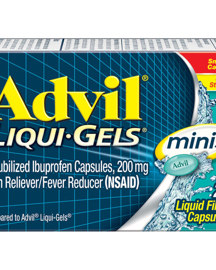 advil liqui gels minis, advil minis, ibuprofen 200 mg, pain reliever, fever reducer, liquid filled capsules, headache relief, muscle pain relief, back pain relief, arthritis pain relief, menstrual pain relief, easy to swallow capsules, advil, адвил мини, ибупрофен 200 мг, обезболивающее, жаропонижающее, жидкие капсулы, головная боль, боль в спине, мышечная боль, артрит, менструальная боль, капсулы ибупрофена, advil minis, ibuprofeno 200 mg, analgésico, reductor de fiebre, cápsulas líquidas, alivio del dolor