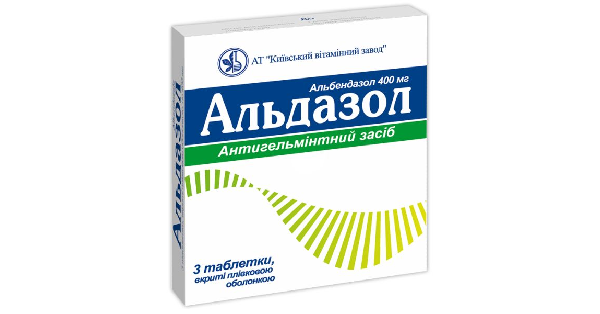 Box of Aludazol medication with branding and text on a white background