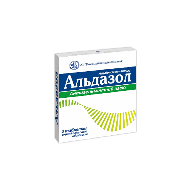 Box of Aludazol medication with branding and text on a white background